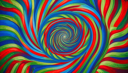A vibrant, swirling vortex of color. Spiraling waves of red, blue, green, and yellow create a hypnotic and psychedelic effect