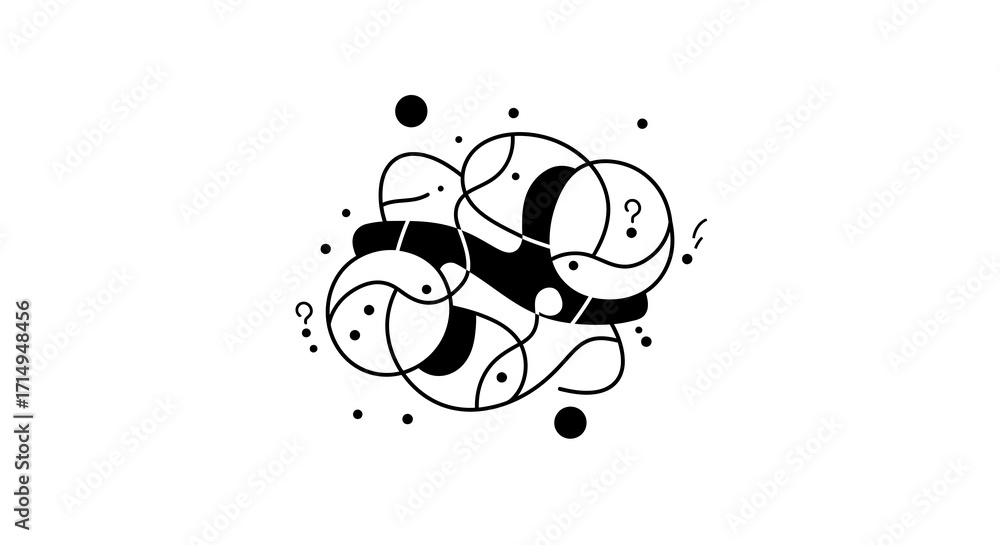 Poster abstract black and white geometric pattern with circles and lines