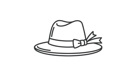 Classic fedora hat with a ribbon band and bow depicted in a simple line art style.