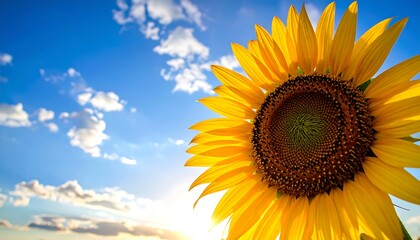 Obraz premium Close-up sunflower against a vibrant blue sky