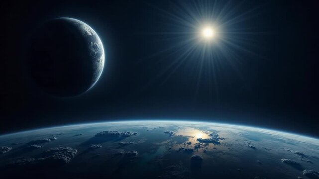 Space, Sun and planet Earth at Night