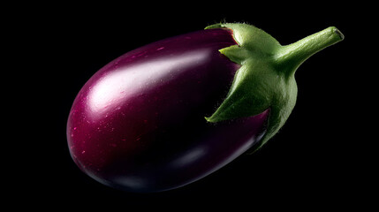 Purple Aubergine: A single, vibrant aubergine, set against a simple background, Its glossy skin gleams under carefully calibrated lighting.