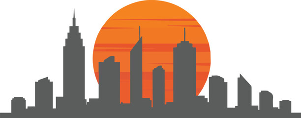 Abstract city skyline at sunset, a background for business, technology, nature, people, travel, and lifestyle. This modern city reflects fashion trends