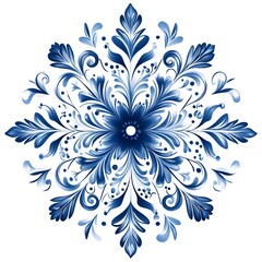Gzhel Style Snowflake Set – Blue and White Floral Ice Crystal Ornaments on White Background