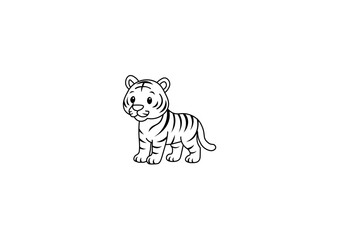 Cartoon image of a tiger cub on a white background for coloring. Vector illustration.