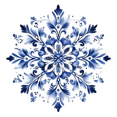 Gzhel Style Snowflake Set – Blue and White Floral Ice Crystal Ornaments on White Background