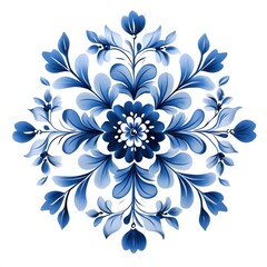 Gzhel Style Snowflake Set – Blue and White Floral Ice Crystal Ornaments on White Background