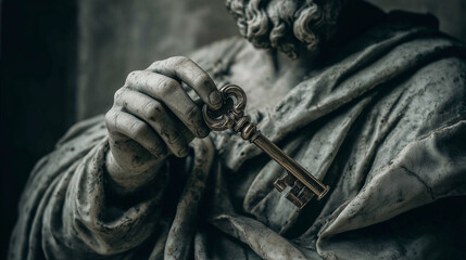 A close-up of a philosopherâs hand holding a symbolic key