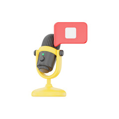 Fototapeta premium 3d microphone icon with red notification bubble on stand for podcasts and audio recording