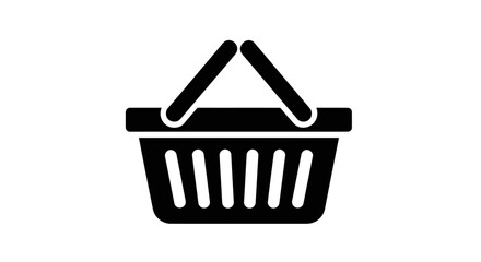 Black Shopping Basket Icon with Handles and Slats.