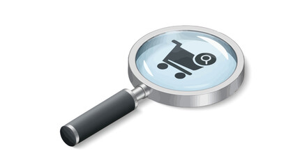 Magnifying Glass with Shopping Cart Search Icon.