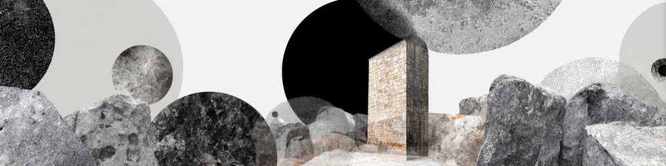 Abstract Landscape with Rocks and Geometric Forms