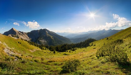 Fototapeta premium Sunny Mountain Landscape Panorama