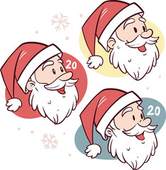 Set of santa claus head. Santa faces set. Christmas claus character set. Cute funny santa claus. Saint nick head for Christmas cards, banners, labels.