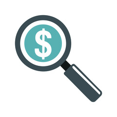 Magnifying glass over a dollar sign icon Keywords: magnifying glass, dollar sign, money, finance
