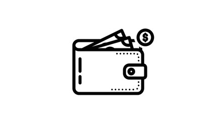 Open wallet with cash and coin icon financial symbol.