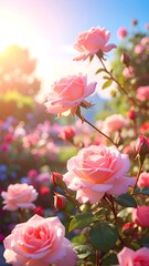 Rose garden in vibrant sunlight