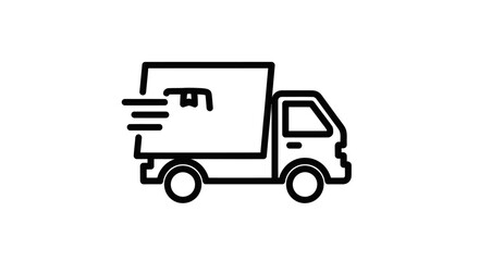 Fototapeta premium Black and White Delivery Truck Icon with Speed Lines.