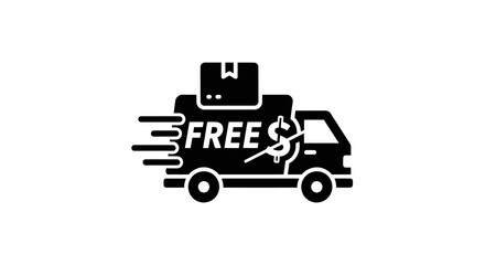 Free Delivery Truck Icon with Speed Lines and Package.