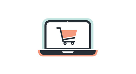 Online Shopping Laptop with Digital E-commerce Cart Icon.