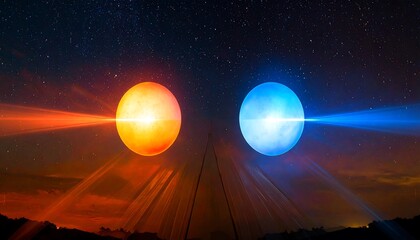Two glowing celestial orbs at night