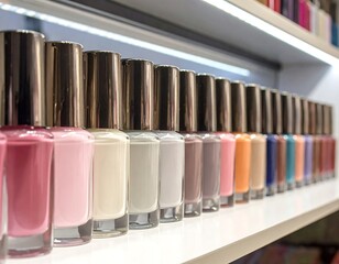 Colorful Nail Polish Bottles Arranged on a Shelf