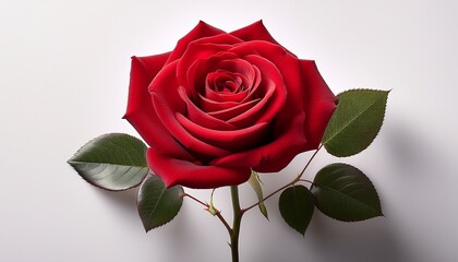 Naklejka premium Single Red Rose On A Plain White Backdrop Symbolizing Love And Nature