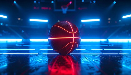 Basketball on a neon-lit court