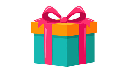 Vibrant Teal Gift Box with Bright Orange Lid and Pink Ribbon Bow.