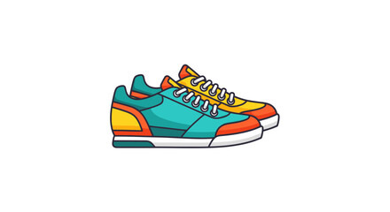 Pair of Colorful Cartoon Sneakers One Teal and One Yellow Laced and Ready.