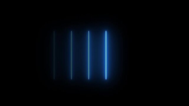Five vertical bule neon lines looping the neon line and glowing neon line ,animation video. Colorful Neon Light Technology Loop Dancing Stage Isolated Transparent black Background.