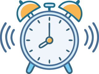 Ringing Alarm Clock with Yellow Bells and Blue Accents