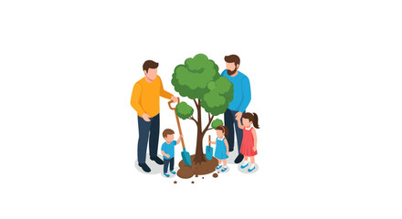 Family Planting a Young Tree Together.