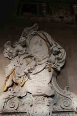 Archbasilica of Saint John Lateran interior Rome golden coffered ceiling marble columns statues ornate chapels baptistery and apse Catholic basilica Italy. High quality photo © Thao