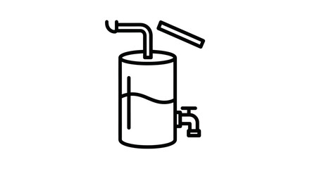 Simple Line Drawing of a Water Heater with Accessories.