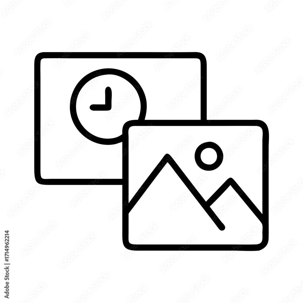 Poster stock photo gallery with time lapse effect and mountain view, vector graphic design element icon