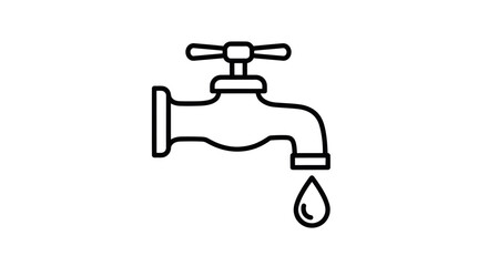 Simple Line Art Illustration of a Dripping Water Faucet.