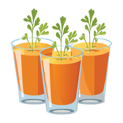tall glasses of fresh carrot juice with leafy tops, a healthy and refreshing drink for a boost of energy - Vector Illustration