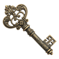 Vintage ornate skeleton key with intricate metal design and decorative antique bronze finish