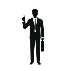Silhouette of businessman pointing up with briefcase
