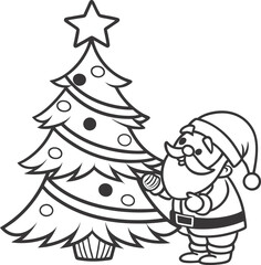 Santa Claus Illustration: A cheerful Santa Claus in his traditional red suit and carrying a large sack, presented with a colored version and a line art version. Perfect for Christmas cards