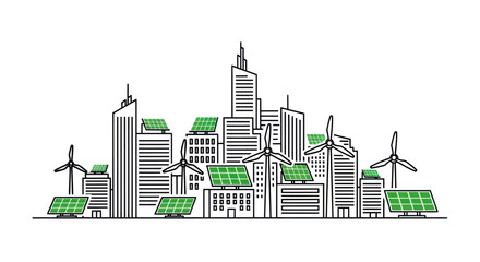 Obraz premium Futuristic Eco-Friendly Cityscape with Renewable Energy Sources.
