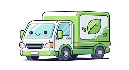 Adorable Green Eco-Friendly Delivery Truck with Leaf Emblem.