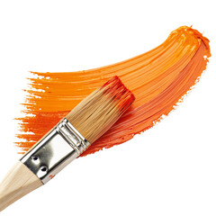 Paintbrush stroke with vibrant orange color creating artistic effect against white background