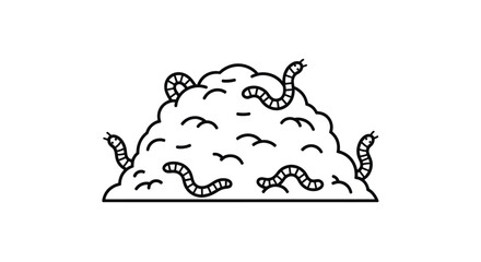 Simple Line Art Illustration of Worms in a Dirt Pile.