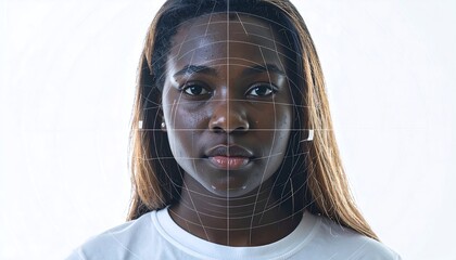 Portrait of a person with facial grid overlay
