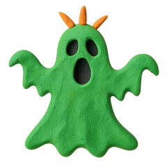 Fototapeta premium Plasticine green ghost clay figurine halloween spooky cartoon PNG