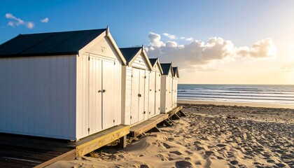 Naklejka premium Beach huts at sunset