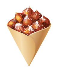 A paper cone filled with crispy, powdered sugar-dusted pumpkin fritters, a perfect autumn snack - Vector Illustration