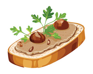 Rustic open-faced sandwich with chestnut pâté and a whole roasted chestnut on top - Vector Illustration